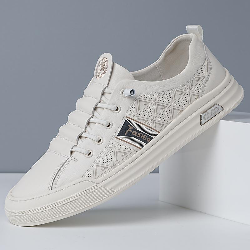 Fashion Simple White High-end Men's Leather Casual Shoes Commuting Daily Business Work Shoes Anti Slip Comfortable Men's Driving Shoes