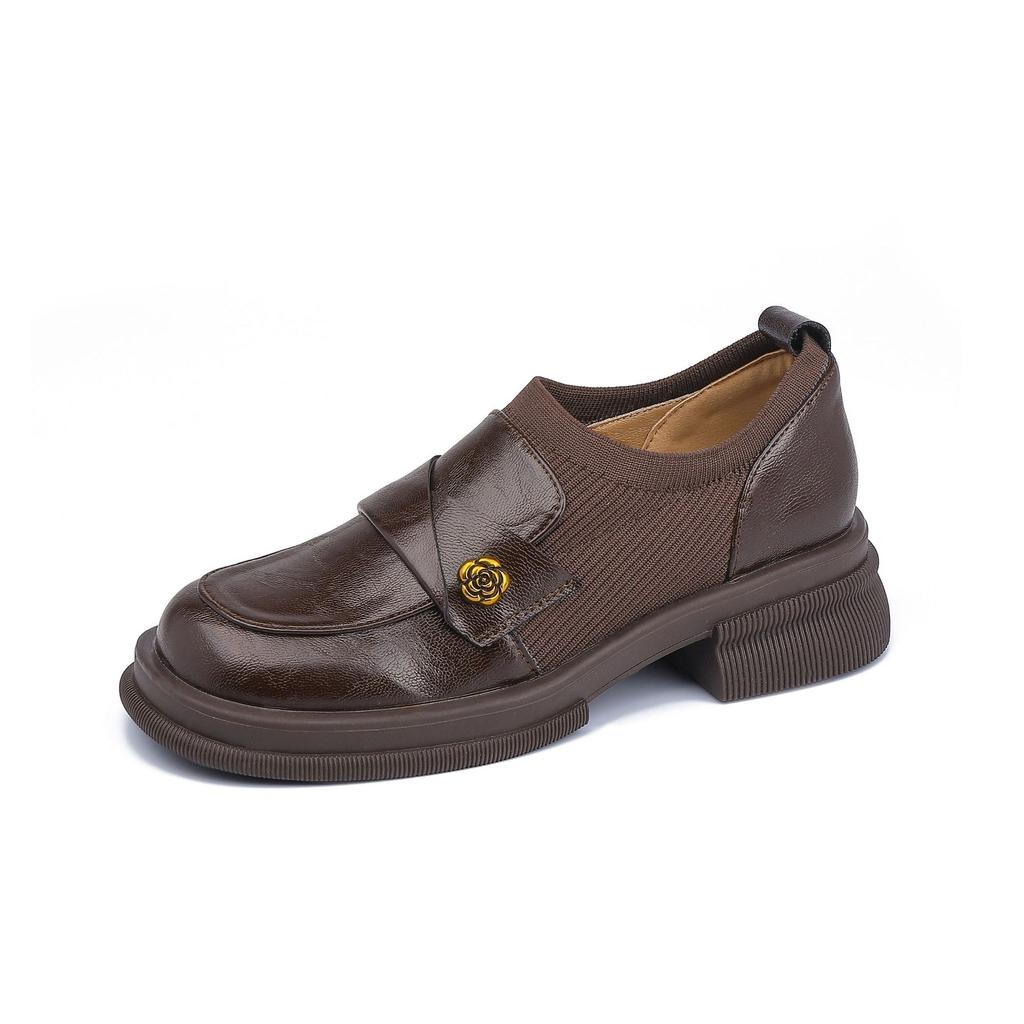 Grape Mother Retro Small Leather Shoes Women Wear High-end Comfortable Soft Leather Light Mouth Loafers Women's Versatile Uniform Women's Shoes
