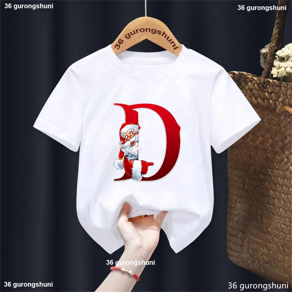 Lustiges Weihnachtsmann 26 Buchstaben T-Shirt Geburtstag Name Geschenk T-Shirt Frohes Neues Jahr 2025 Partygeschenk Jungen Mädchen Kinder Kleidung Oberteile