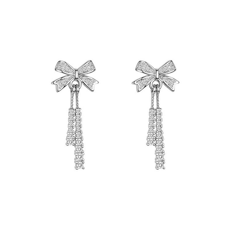 Real 925 Silver Zircon Bowknot Advanced Stud Earrings For Women Classic Fine Jewelry Light Niche Accessories