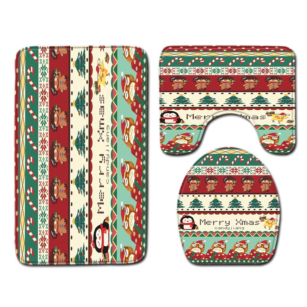 3D Digital Printing Christmas Waterproof Shower Curtain Four-Piece Bathroom Non-Slip Door Mat Toilet Absorbent Floor Mat Carpet