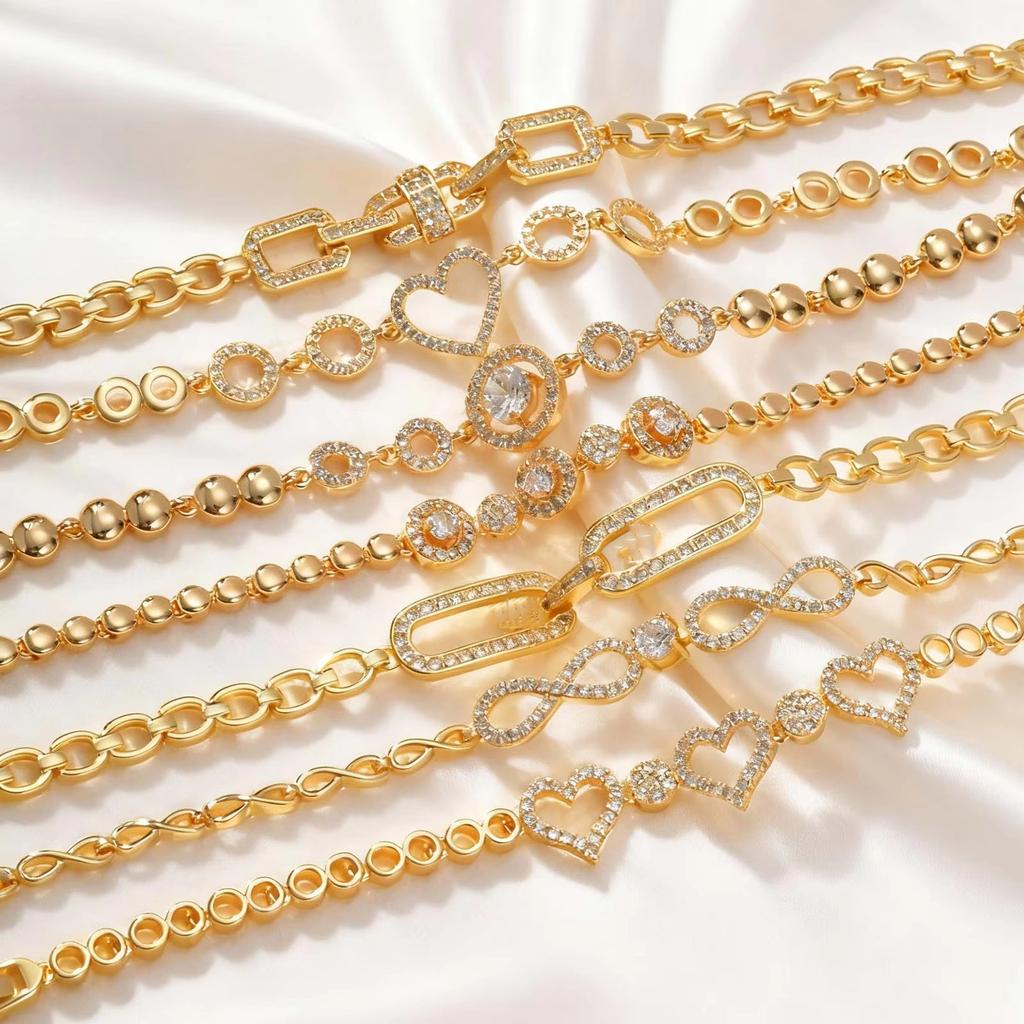 Luxury Shiny Zircon Charm Bracelet for Women, Gold Color Metal Geometric Chain Wristband Bangle, Fashion Exquisite Jewelry Gift