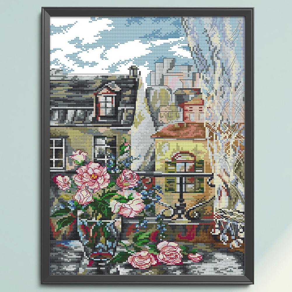 Partial Embroidery Eco-cotton Thread 14CT Printed Scenery Cross Stitch Kit