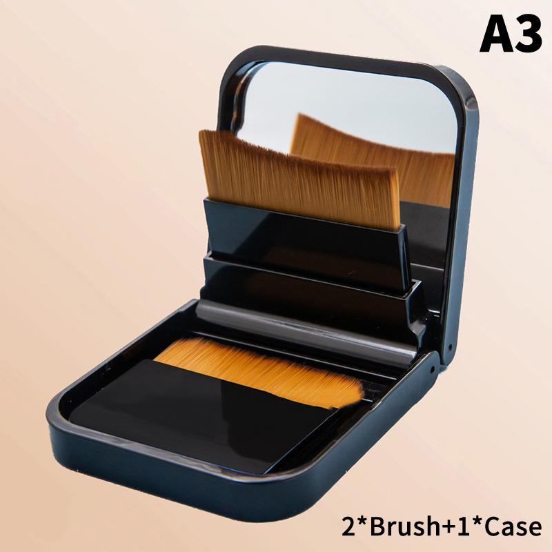2Pcs Ultra-Thin Compact Foundation Brush With Mirror Box Easy To Carry Flat-Head Makeup Brush No Trace Replaceable Makeup Tools