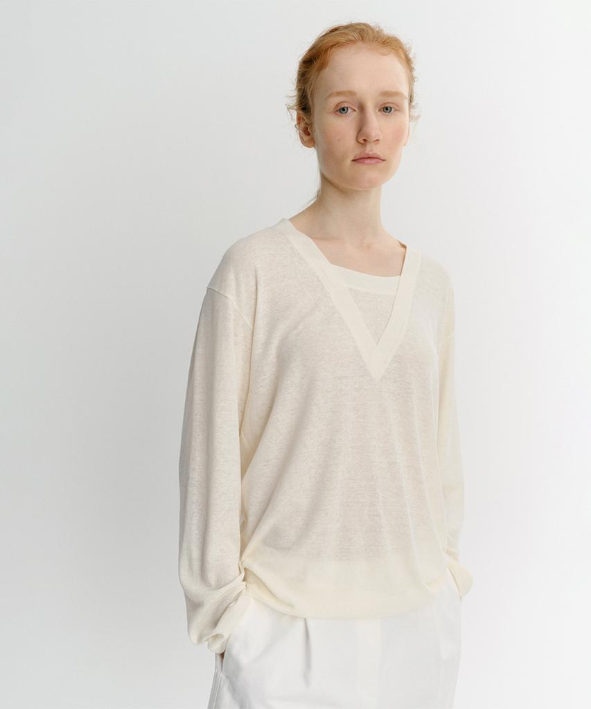 Ia Linen Layered T-Shirt (Cream)