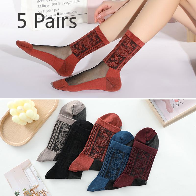 

5 пар женских тонких хрустальных чулок на хлопковой подошве, новинка весенне-осеннего сезона 5 Pairs