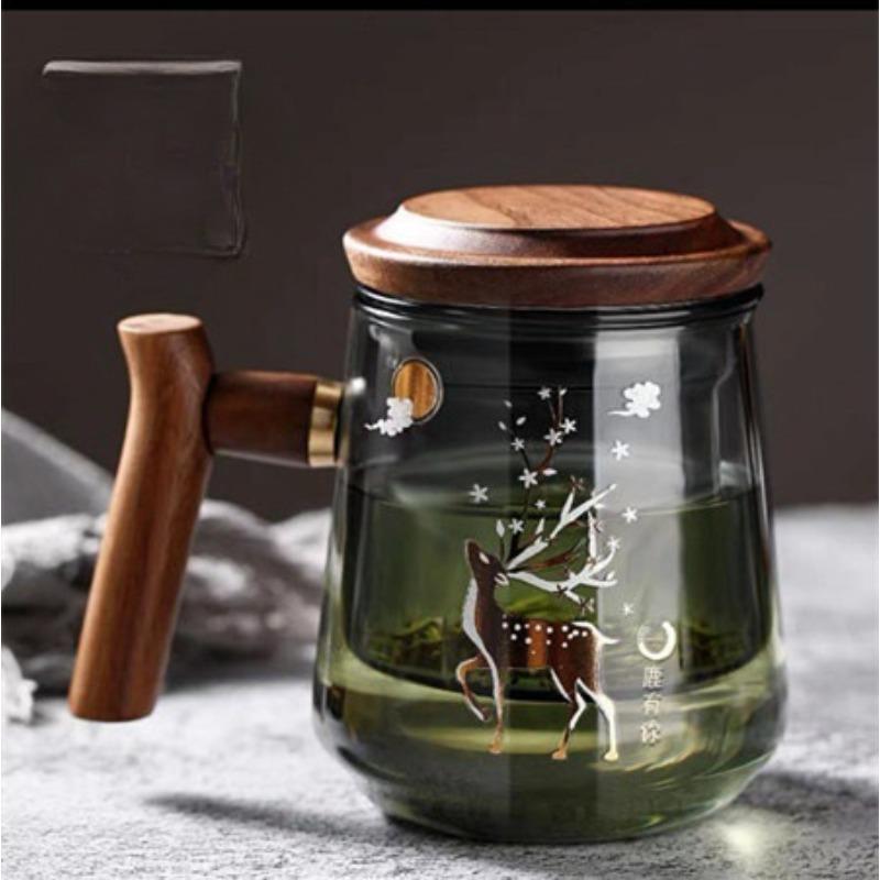 

Высокоборосиликатное термостойкое стекло, чайная чашка, разделение чая и воды, можно разделить, трехкомпонентная деревянная чашка, офисная чашка для питья 500ml