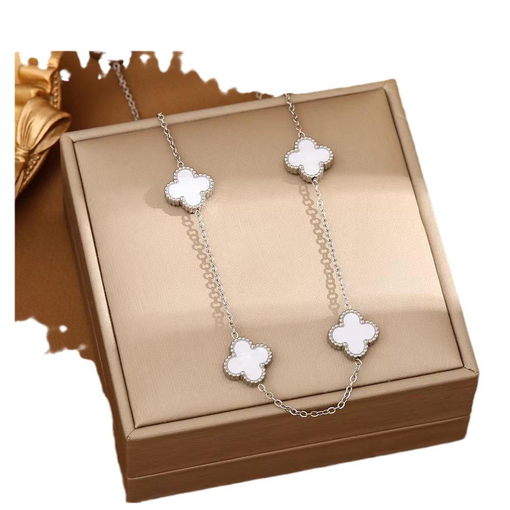 10 Kwiatowy naszyjnik Szczęście Czterolistna koniczyna Naszyjniki Nie Tracą Koloru Tytanowa Stal Modny Prosty Naszyjnik Damski Łańcuszek na Obojczyk