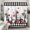 Valentine's Day Love Shower Curtain Black and White Buffalo Check LOVE Valentine's Day Gift Washable Bath Curtain Bathroom Decor