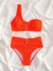 European-American Style 2025 One-Shoulder Solid Color Bikini Swimsuit for Women