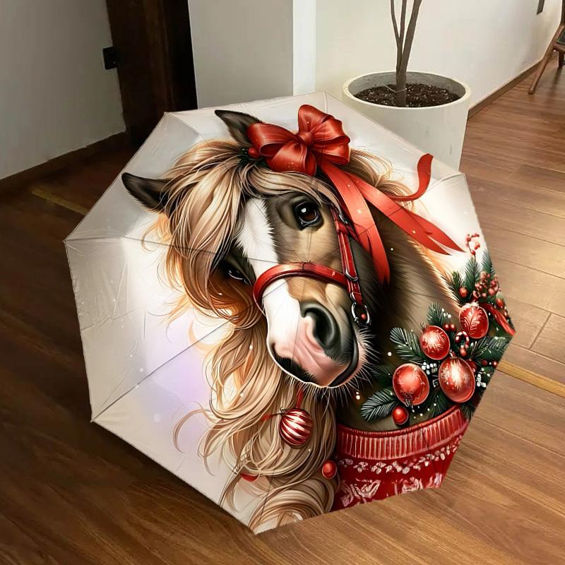 

1pc Horse Christmas Automatic Folding Umbrella - Portable Collapsible Design, 8-Rib Iron Frame, Casual Outdoor Accessory yy251215249