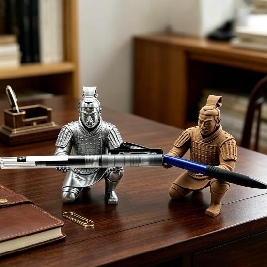 Decorazione da Scrivania Guerriero di Terracotta, Portapenne Soldato Stampato 3D per Ufficio, Portapenne Creativo Guerriero Antico, Ornamento Regalo per Home Office