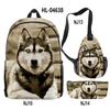 Classico Novità Strano Divertente Cool Husky Stampa 3D 3pz/Set alunno Zaini Scolastici Zaino per Viaggio per Laptop Borsa da Petto Astuccio