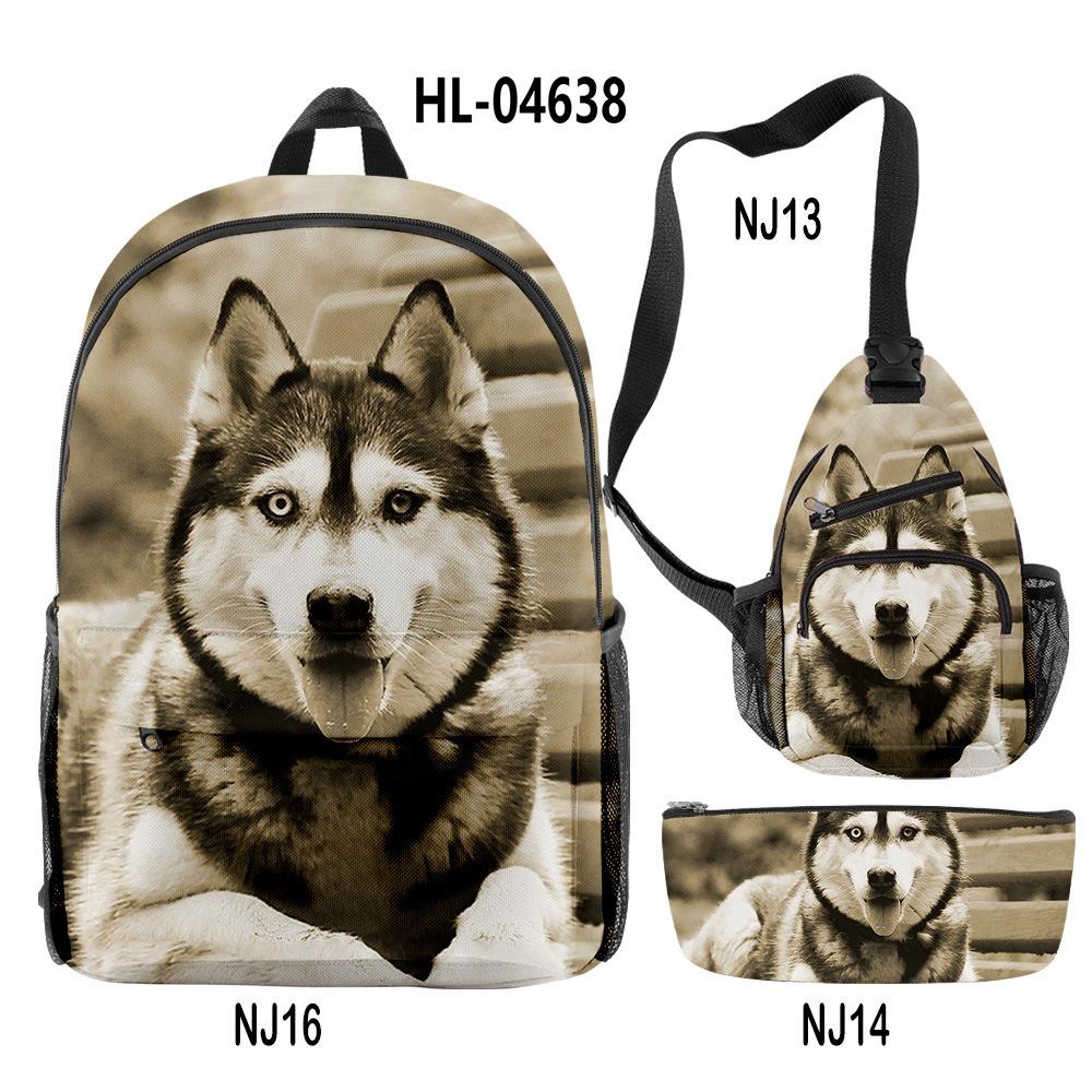 Classico Novità Strano Divertente Cool Husky Stampa 3D 3pz/Set alunno Zaini Scolastici Zaino per Viaggio per Laptop Borsa da Petto Astuccio