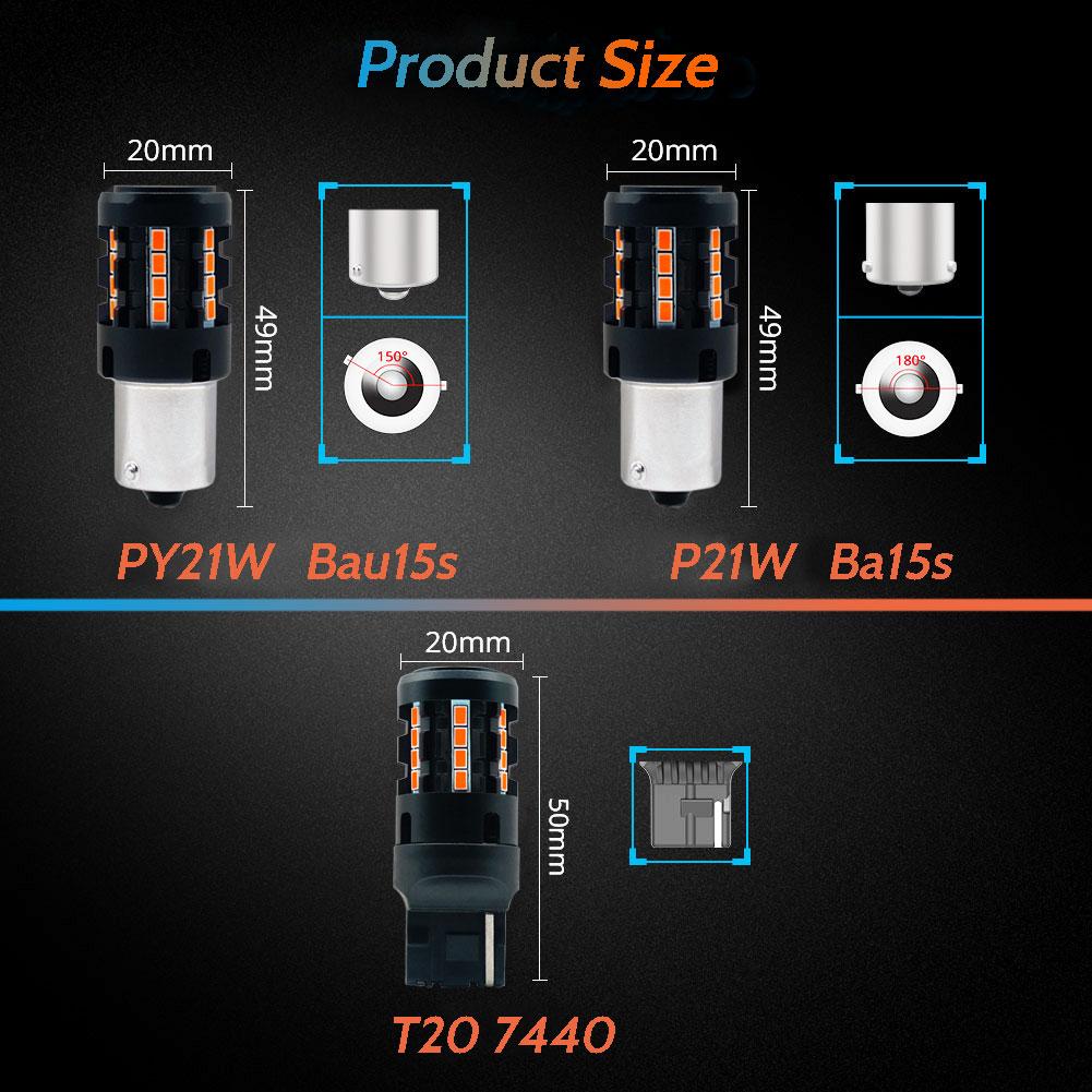 2Pcs BA15S P21W LED No Hyper Flash Amber Yellow T20 W21W 7440 WY21W 1156 BAU15S PY21W LED Bulbs Car Turn Signal Light 12V-24V