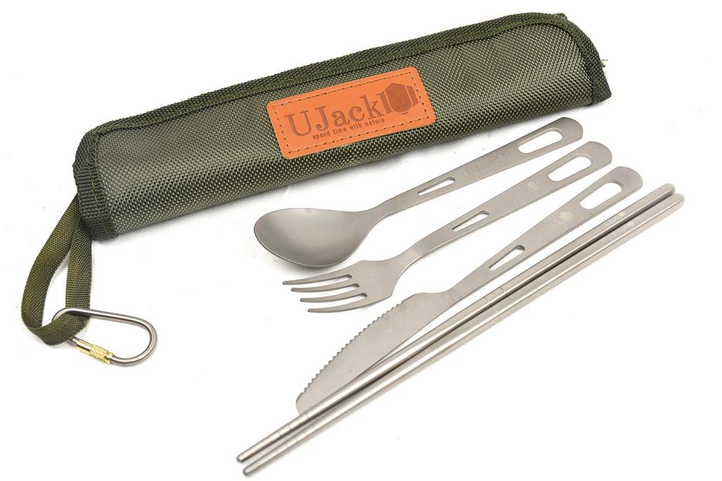UJack Titan Bestikksett for 1 4 Deler med Oppbevaring Spisepinner Person, Etui, Kniv, Gaffel, Skje,