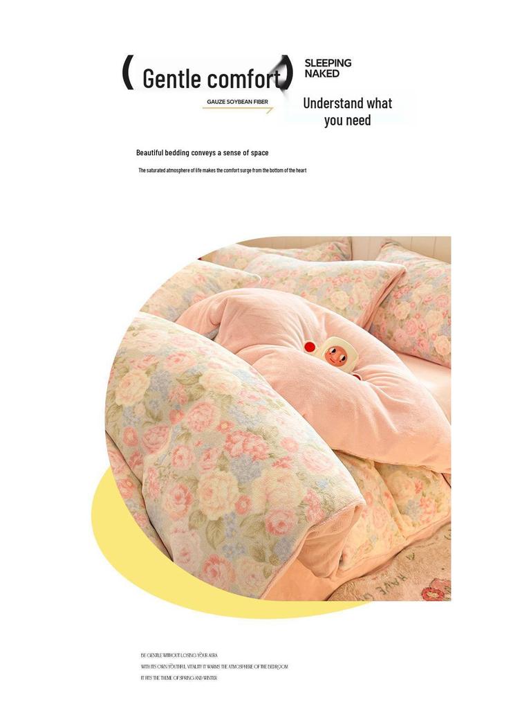 Set Lenzuola 4 Pezzi in Velluto di Latte: Set 3 Pezzi Lenzuolo e Copripiumino Spesso in Pile Corallo Autunno/Inverno, Edizione 2025.