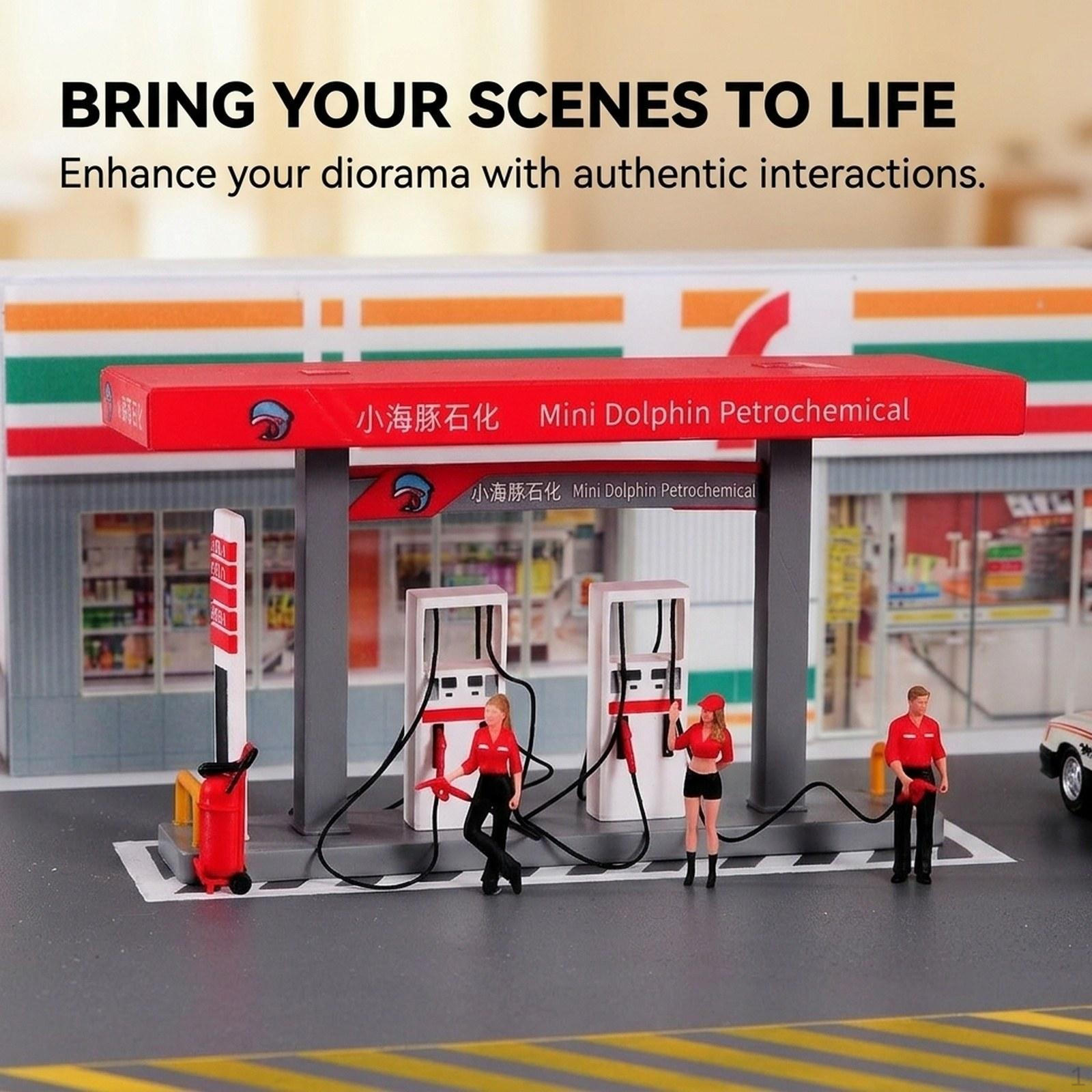 1/64 Gas Station Scene Set DIY Miniature Model Hand Painted Scenery for Architectural Displays
