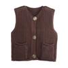 Women Knitting Vest V-Neck Sleeveless Single-Breasted Pocketed Knitting Waistcoat Versatile Solid Color Knitwear