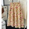 Sweet Pleated Floral Maxi Skirt with Pockets Full Flared Hem QT2905
