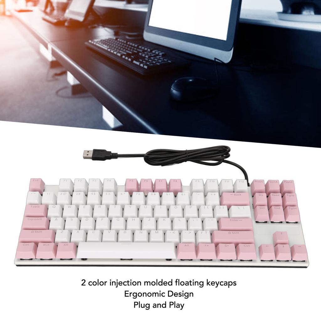 Mechanical Keyboard 87 Keys Blue Ergonomic Multicolor Backlight Design Gaming Keyboard for Typists