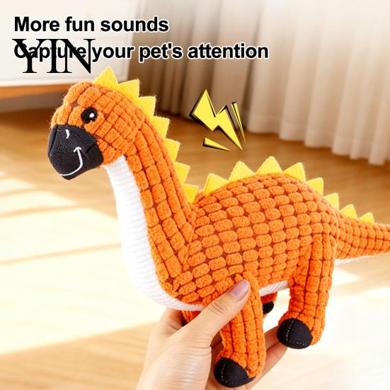 Safe Soft Gum Friendly Toys Dinosaur Plush Dog Toy, Built-in Sound Device, Teething Cleaning Durable Teeth Chew Puppy Interactive Play Toy for