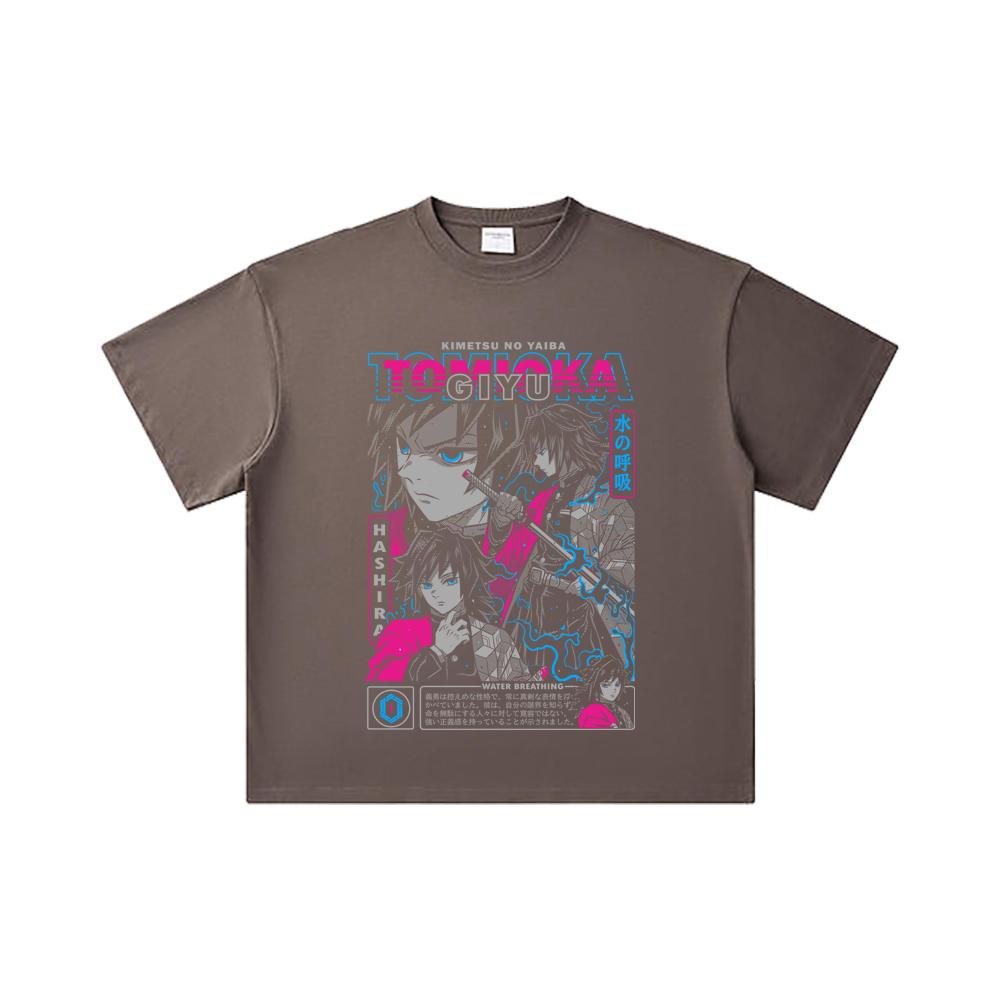 260 GSM Double Yarn 32 Count 100% Cotton Demon Slayer V10 Tomioka Print Unisex Heavy Cotton T Shirt