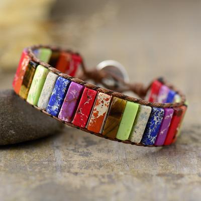 Colorful Emperor Stone Leather Hand-Woven Bracelet, European and American Style Leather Bracelet