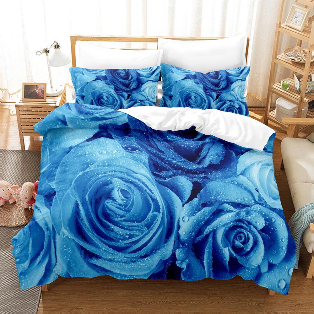 3D Digital Printing Three-Piece Quilt Cover Pillowcase Bed Sheet Quilt Cover Rose Bedding