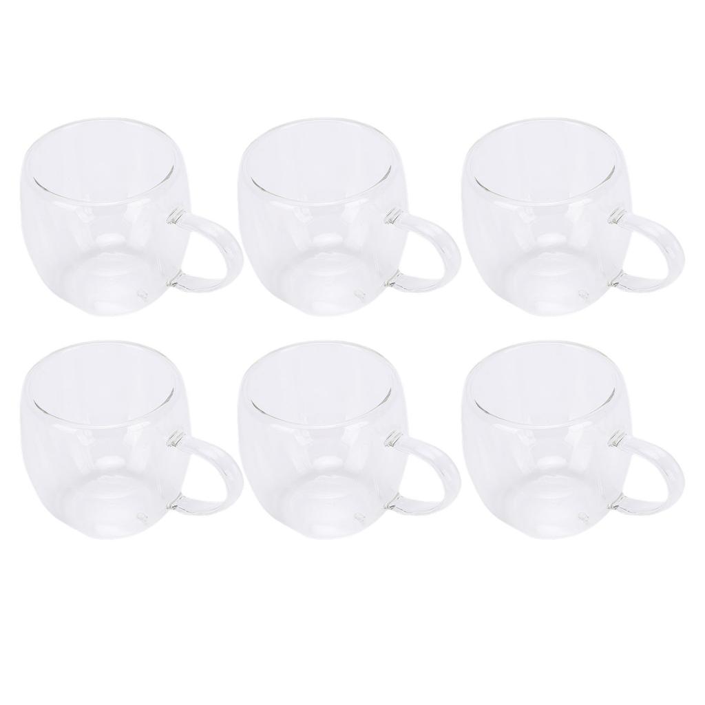 6Pcs Double Wall Glass Coffee Mugs Set Clear Insulated with Handle Egg Shaped for Juice Beer Water 350ml