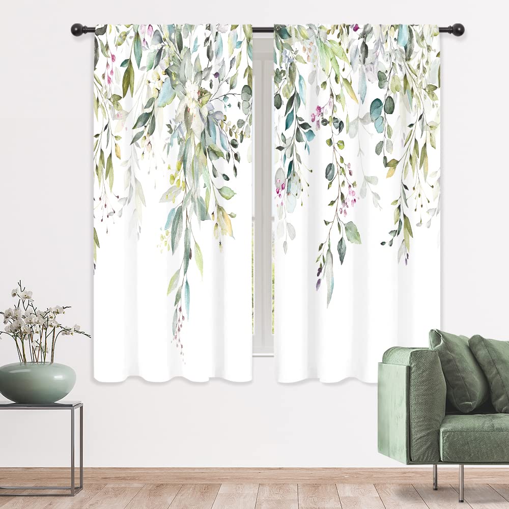 2 Paneele Küchenvorhänge Pflanzen Blume Frühling Floral Botanisches Muster Vorhänge Für Badezimmer Schlafzimmer Wohnzimmer Stangentasche