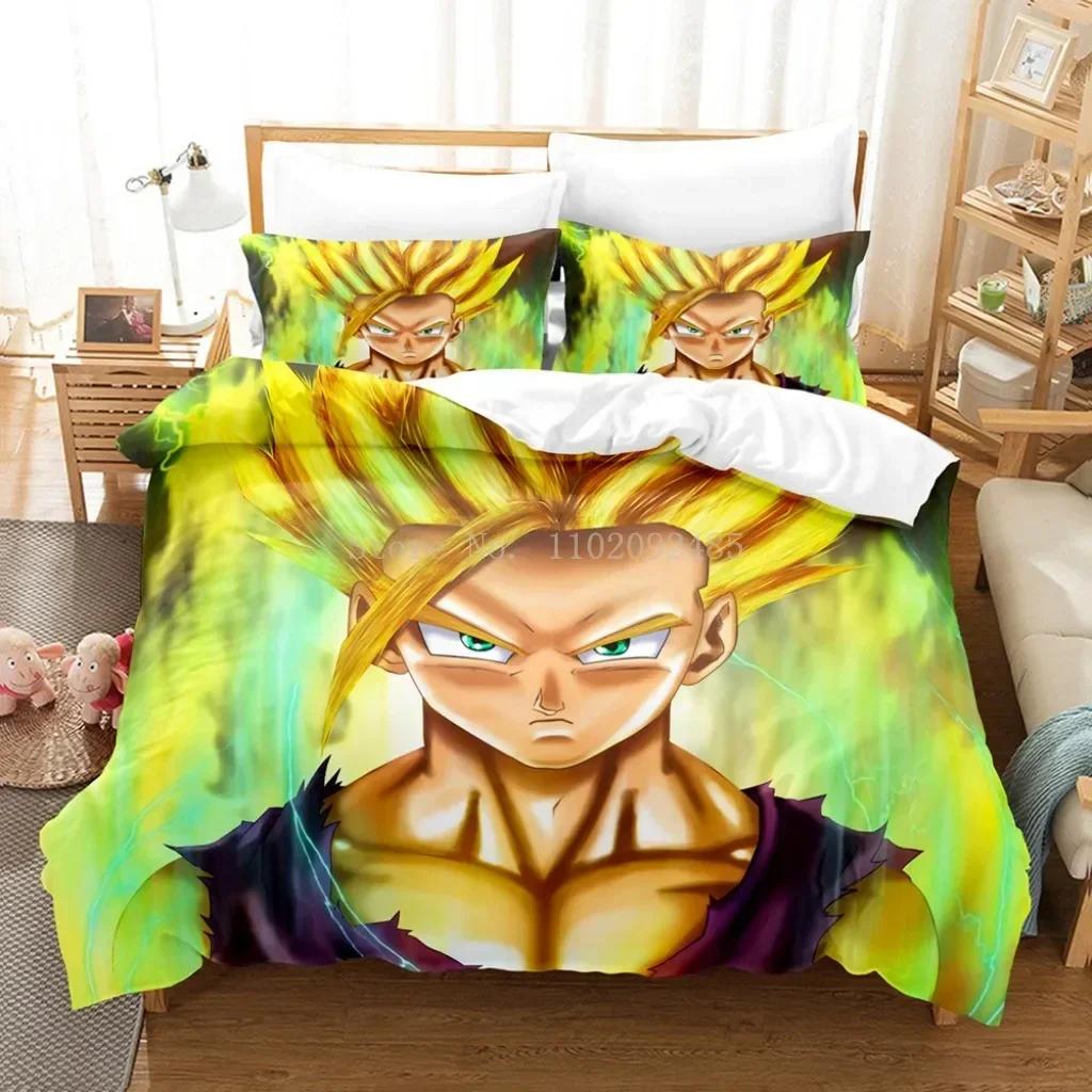 Popular Anime Dragon Ball Super Saiyan Son Goku Duvet Cover Bedding Set Double Twin For Kids Boys Bedclothes Quilt Cover Gi