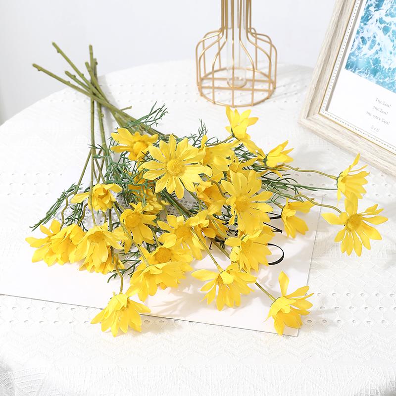 5Pcs Daisy Artificial Flower Bouquet DIY Autumn Simulation of Green Plants Home Decor Party Festival Supplies Wedding Decoration