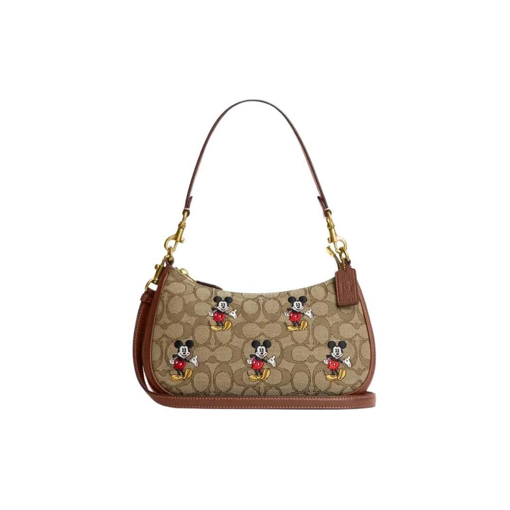 Coach Borsa a Spalla/Borsa a Mano Media da Donna Disney/Collaborazione Disney in Tessuto Teri con Pelle, Marrone CM196-B4R3U