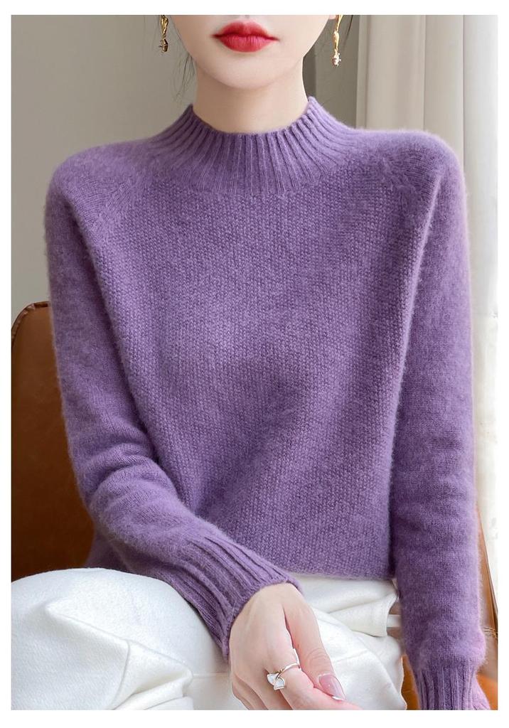 Women's High Neck Pure Wool Jacquard Sweater - Thickened, Loose Fit, Autumn/Winter