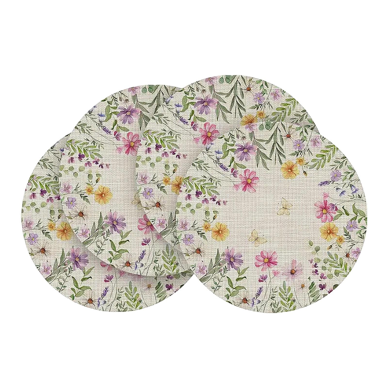 Round Placemat With Easter Flower And Bunny Print One Size