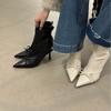 Pointed thin heel elastic thin boots women's autumn new bow versatile high heel sleeve fashion boots black