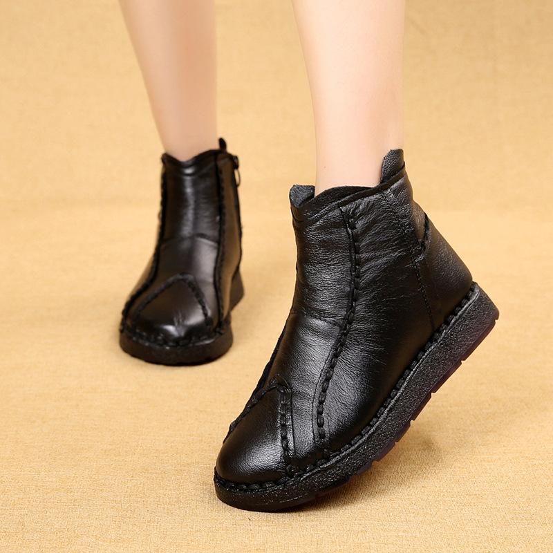 Autumn Women's Shoes Genuine Leather Boots Women's Fashion Winter Boots Women Flat Shoes Non-slip Warm Shoes Women Ankle Boots