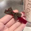 Sweet Bow Rhinestone Hair Clips for Girl New Year Headwear Red Velvet Bowknot Duck Tongue Clips Kids Sided Clips Bangs Clips