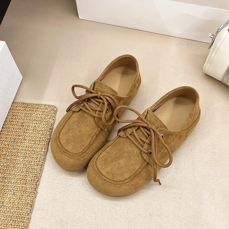 

Французские лоферы, женские матовые замшевые оксфорды на шнуровке, не утомляющие ноги, мягкая подошва, круглый носок, маленькие кожаные туфли на шнуровке 40 верблюд