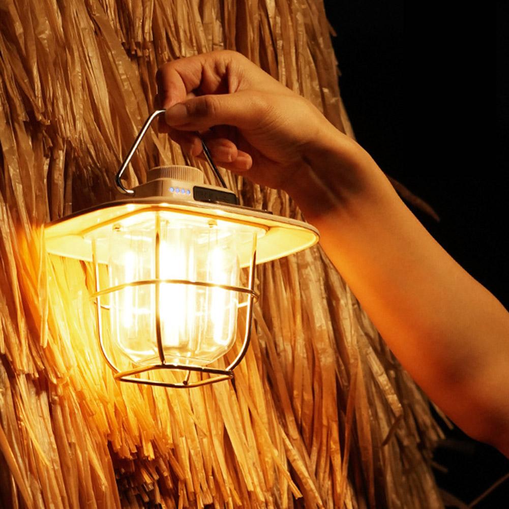 Portable Camping Lanterns 4500mAh Retro Hanging Tent Lamp Waterproof Dimmable Garden Decor Lights for Hiking Emergency Lanterns