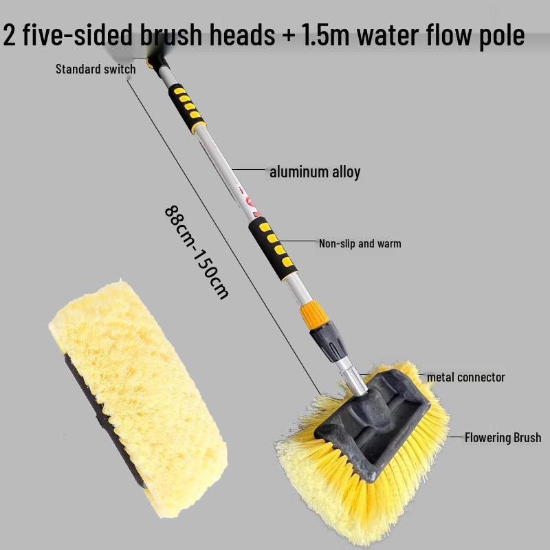 Telescopic Car Cleaning Brush with Soft Bristles, Long Handle, and Absorbent Mop Head