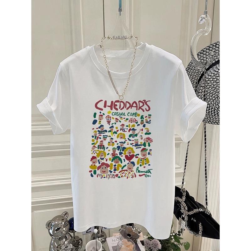 2025 Summer Funny Cartoon Print T Shirt for Women Harajuku Pure Cotton Oversized T-shirt Women's Luxury Clothing White Black Y2k Tops Streetwear