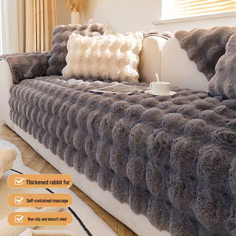 2025 Winter A-Grade Rabbit Plush Sofa Cover: Thickened, Warm, and Simple Cushion Cloth