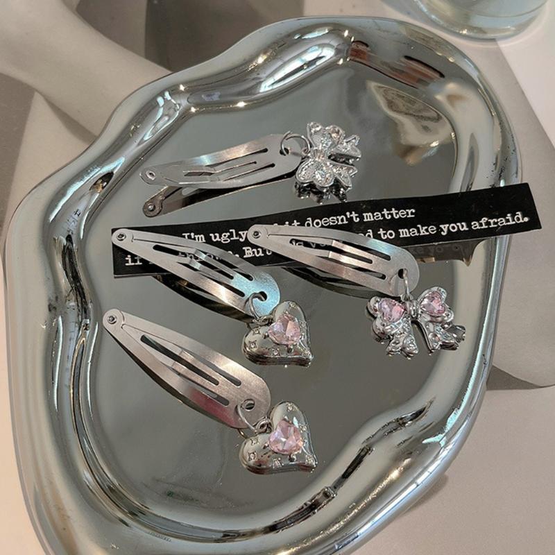 Ins Korea Rhinestones Bowknot Loves Metal Hairpin BB Clip Side Broken Hair Bangs Clip Word Clip Forehead Simple Clip