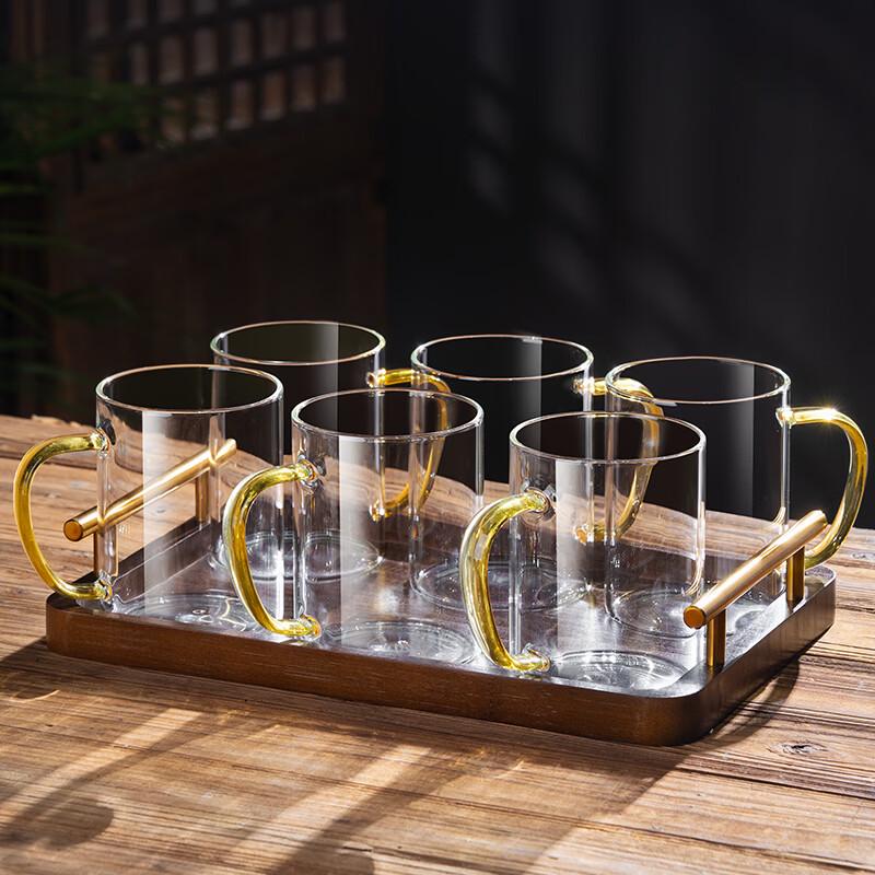 

Handun 400ml Wood Handle Glass Cup Set with Wooden Tray