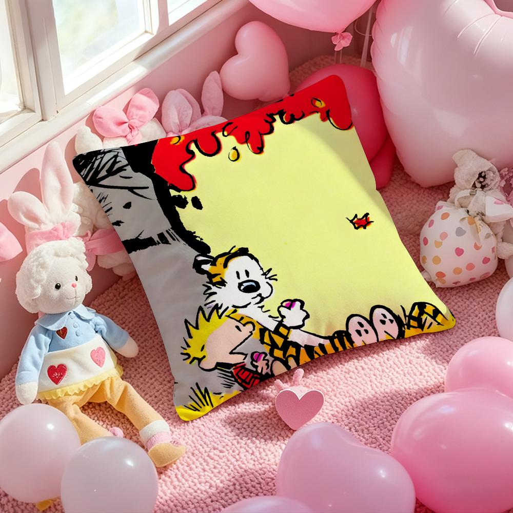 Anime C-Calvin and H-Hobbes Cushion Cover Pattern Printed Pillowcase for Living Room Sofa Cushion Cover & Bedroom Decor