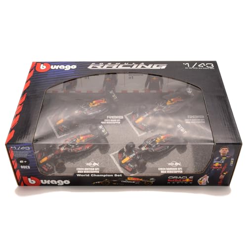 Bburago 1/43 Maßstab 2024 F1 Red Bull #1 Max Verstappen (Ohne Helm) Set mit 4 / Diecast-Modellautos (Gebaut) 18-38092