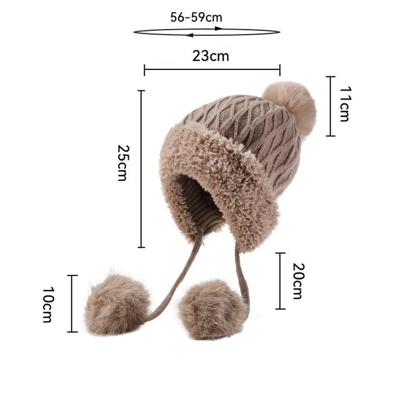 Autumn Winter Women's Three-Hair Ball Velvet Thick Cold Ear Protection Warm Knitted Cap