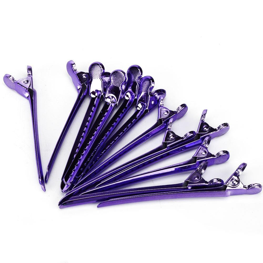 12PCS Purple Blue Hairdressing Styling Clamps Stainless Steel Hair Styling Clips For Hairstyling